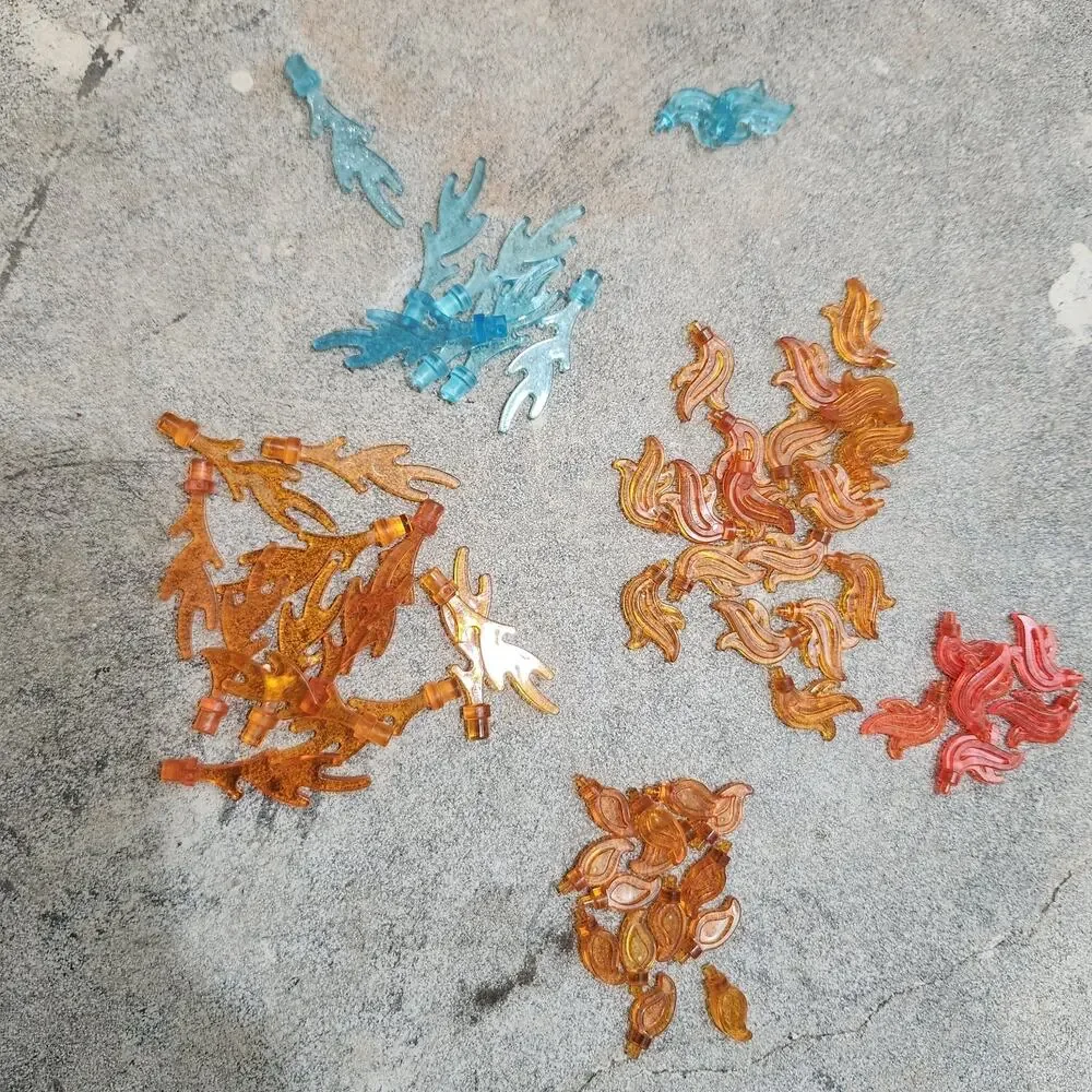 LEGO x70 Trans-Orange Blue Flame Wave Rounded Fire Castle Dragon Lot